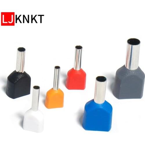 100Pcs Dual Wire Tube Ferrule Insulated Crimp Splice Terminals TE Electric Insutated Connector Copper 22-8AWG