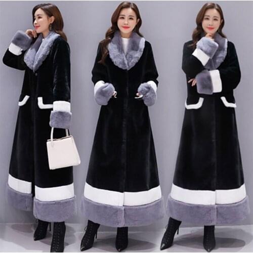 -20 Warm Winter Womens Jacket New Fashion Fur V-neck Simple Warm Faux Fur Coat Plus Size Parka Vintage Long Winter Coat Women