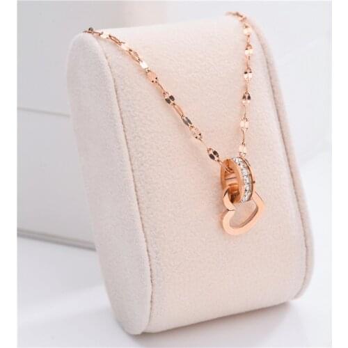 2021 Trendy Zircon Double Loops Heart Pendant Women Necklaces Female No Fade Rose Gold Chokers Necklace Ladies Party Jewelry
