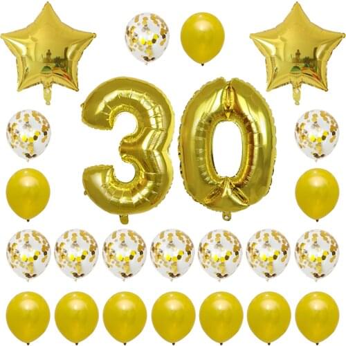 24pcs/set Happy Birthday Balloon Rose Gold Number Foil Balloons 30th Birthday Party Decoration Inflatable Air Globos Supplies