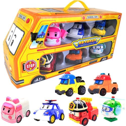 6pcs/Set Korean Cartoon Polis Cars Kids Robot Toy Transform Vehicle Anime Figures Toys for Kids Gift Playmobil Juguetes