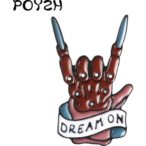 Freddy Krueger Dello Smalto Spille Glove Fan Brooches “DREAM ON” Enamel shirt Lapel Pins Punk Gothic Movie Jewelry badge Gifts