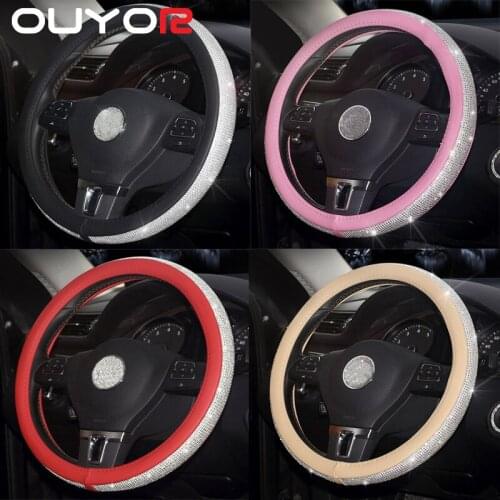 Car Steering Wheel Covers Crystal Rhinestone Auto Steering Wheel Covers Protectors Interior Accessories For Women Girls
