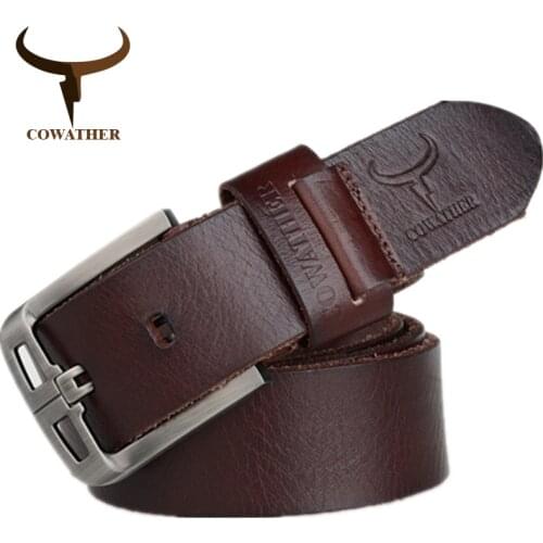 COWATHER 2019 Top Cow genuine leather belts for men alloy buckle fashion style FULL GRAIN male belt free shipping