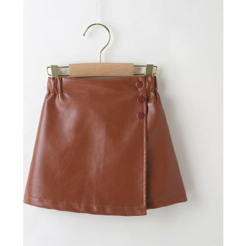 Spring Autumn Girls Pu Skirt Baby Skirt For Kids Children Mini Skirt New Fashion Side Button A Line Faux Leather 2 To 6 Yrs