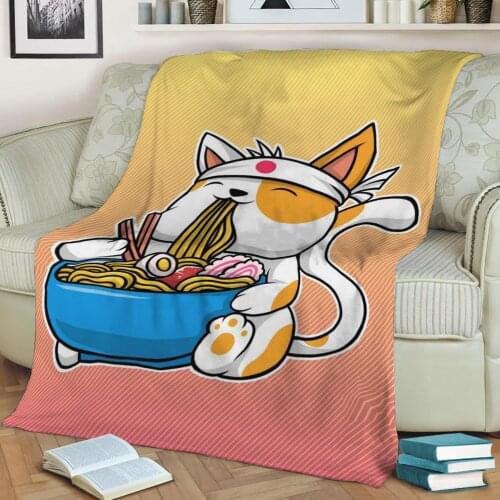 Anime Manga Ramen Cat Flannel Throw Blanket 3D Printed Keep Warm Sofa Child Blanket Home Decor Textiles Dream Family Gift