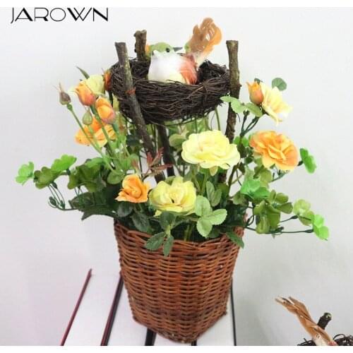 JAROWN Artificial Rose Flowers Bird Nest Potted Plants Landscape Simulation Bird For Wedding Decoration Flower Home Party Decor