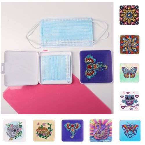 DIY Diamond Painting Mask Storage Box Cartoon Diamond Embroidery Face Cover Plastic Dustproof Dot Drill Craft Mask Holder Gift