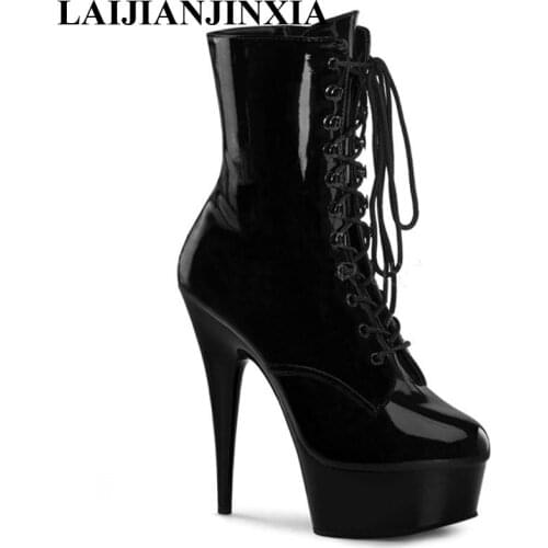 LAIJIANJINXIA New Lace Up Sexy Womens Shoes 15cm High Heels Pole Dance Shoes Night Club Party Platform Ankle Boots Dancing Shoes