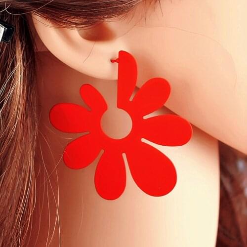 Summer Style Fashion Brand Jewelry Elegant Red Stud Earrings for Women New Design Daisy Flower Statement Girl Gift