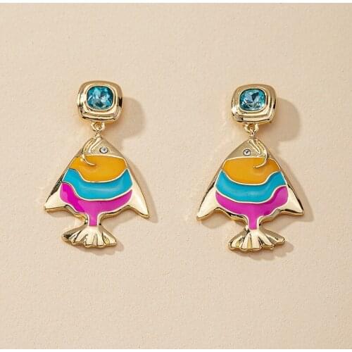 Fashion Colorful Fish Shape Earrings Animal Drop Earring Gold Color Women Party Statement Jewelry