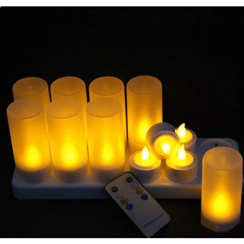 Remote controlled Set of 12 Rechargeable Flameless TeaLight candle lamp 8 key 4H/8H timer control Waxless Christmas Wedding Deco