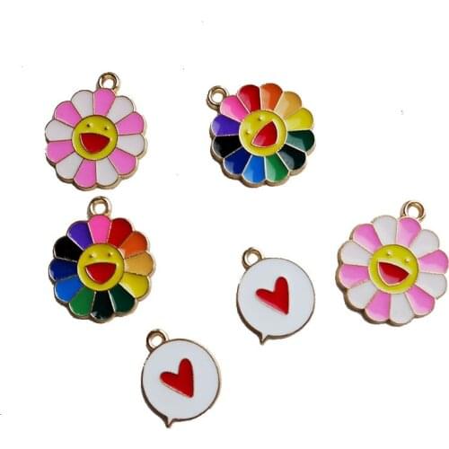 Set of 20- Enamel Rainbow Flower Charms Sunflower Charm Multi-color Sun Face Alloy Pendants Fits Bracelets Jewellry Making NC3F