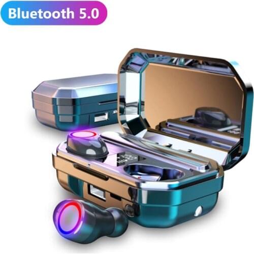 New M12 TWS Bluetooth 5.0 + EDR IPX7 Waterproof HiFi Stereo Earphones Swimming Earbuds with 2000mAh LED Digital Charge Box