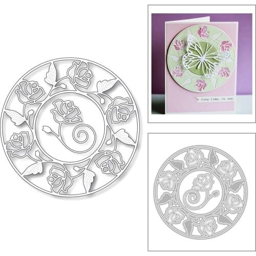 2020 New Round Shape Frame Rose Flower and Leaf Background Embossing Metal Cutting Dies For Scrapbooking Greeting Card Making
