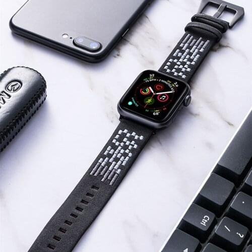 New Bracelet Embroidery Band 1:1 For Apple Watch 40mm 44mm Real Leather For Apple iWatch Strap Series 2 3 4 5 38mm 42mm Band