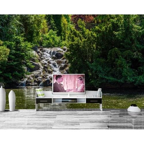 Papel de parede Park Pond Waterfalls Stones Trees Nature 3d wallpaper,restaurant living room TV sofa wall bedroom custom murals