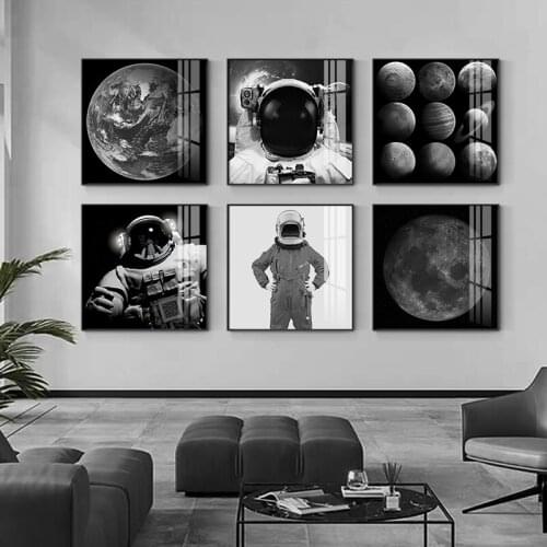 Solar System Planets ASTRONAUT Poster Black And White Posters And Prints Wall Art Pictures Home Decoration Indie Livingroom Deco