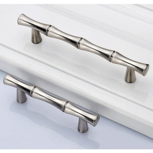 Cabinet Closet Door Drawer Handle and Pull Bamboo Garden Silver Antique Knob Retro 64 / 96mm Screw Spacing Polished Drawing