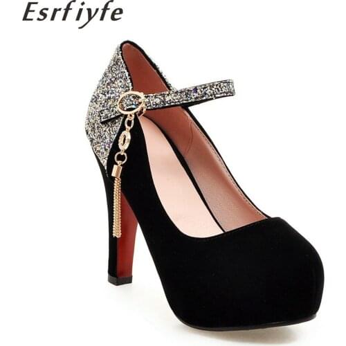 ESRFIYFE 2020 New Bling Wedding Shoes Women Sexy Round Toe Buckle Strap Summer Pumps Girls High Heels Platform Glitter Shoes