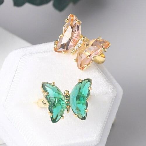 ZHOUYANG Butterfly Rings For Women Aesthetic Multicolor Adjustable Crystal Ring Wholesale Gold Color Fashion Gift Jewelry R025