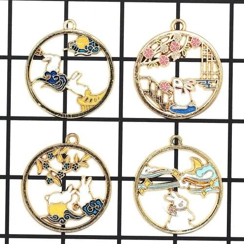 10 enamel Chinese Fengyue Palace rabbit spring, summer, autumn and winter four seasons wreath alloy pendant jewelry accessories