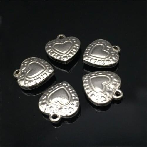 10pcs/lot Stainless Steel Heart Charm Pendants Silver Tone Bracelet Necklace Charm For Making jewelry