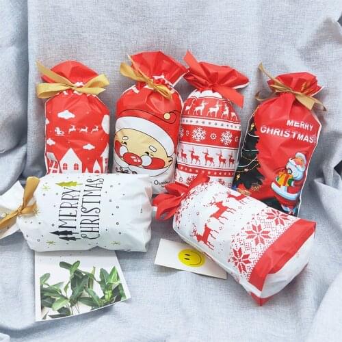 10Pcs Christmas Candy Cookies New Year Gift Bag Packing Bag Xmas Santa Claus Gift Biscuits Plastic Bags For Party Decor 15*23cm