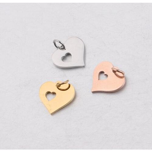 5pcs/lot Stainless Steel Hollow Heart Charms Pendant Rose Gold Exquisite Charm DIY Necklace Bracelet Jewelry Making Findings