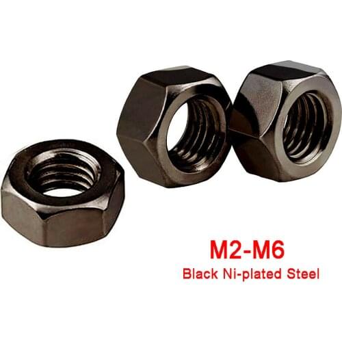 10/20/50/100PCS Black Nickel Plated Steel Hexagon Hex Nut for M2 M2.5 M3 M3.5 M4 M5 M6 Screw Bolt