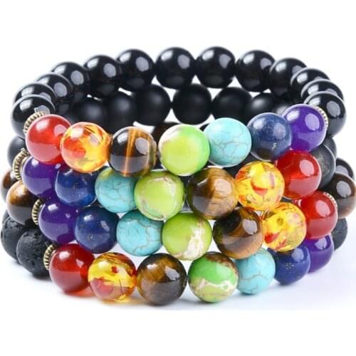 8mm ih54 black stone volcanic lava Bracelet elastic yellow Tigereye Frosted agate Onyx Buddha Buddha Yoga Charm nature