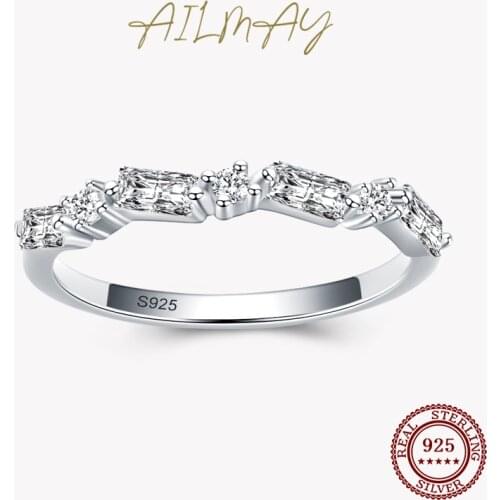 Ailmay Exquisite Simple Rings Top Quality Real 925 Sterling Silver Geometric Design Stackable Rings For Women Statement Jewelry