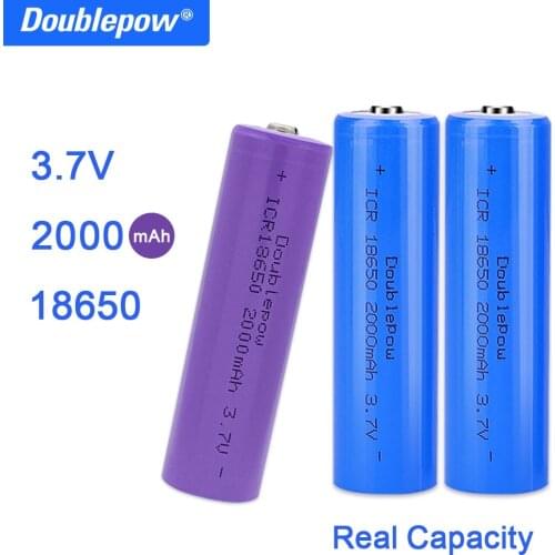 True Capacity 100% new original Doublepow 18650 battery 3.7v 2000mah 18650 rechargeable lithium battery for flashlight batteries