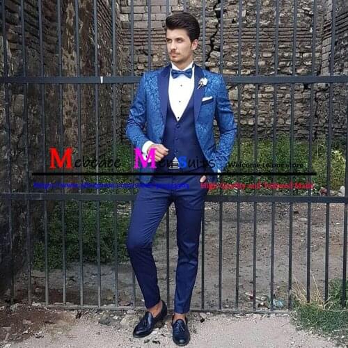 Brand Custom Made Suit Men 3 Pieces Groom Wedding Royal Blue Set Fashion Designs Jacket+Vest + Pants Slim Fit Groomsman Tuxedo