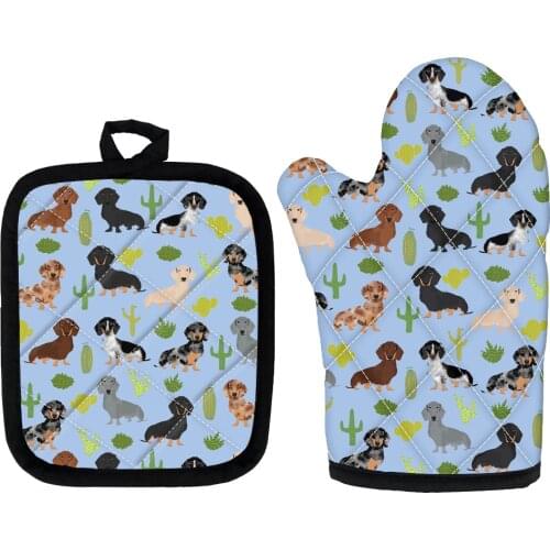 Colorful Dachshund Dog Printed Oven Glove Heatproof Mitten Oven Mitts and Potholder mat for Kitchen Home Decor News