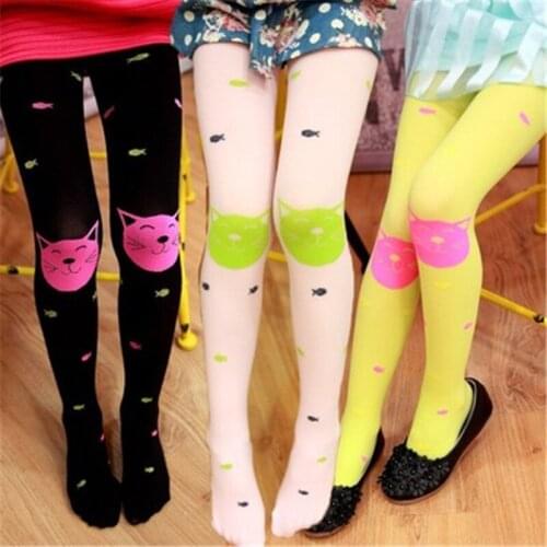 Children Spring Autumn Thin Breathable Tights Cartoon Jacquard Kitten Fishing Impervious Meat Bottoming Pantyhoses