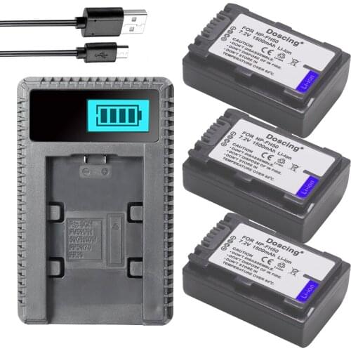 Doscing 2Pcs NP-FH50 NP FH50 NPFH50 Battery + USB LCD Charger For Sony A230 A290 A390 DSC-HX1 HX100 HX200 HDR-TG1E TG3 TG5 TG7
