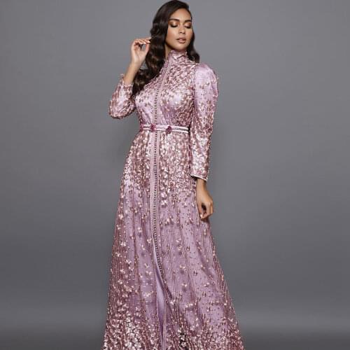 Violet Exquisite Moroccan Caftan Evening Dress A-Line Floor Length Special Occasion Prom Dress With Applique Summer Dress