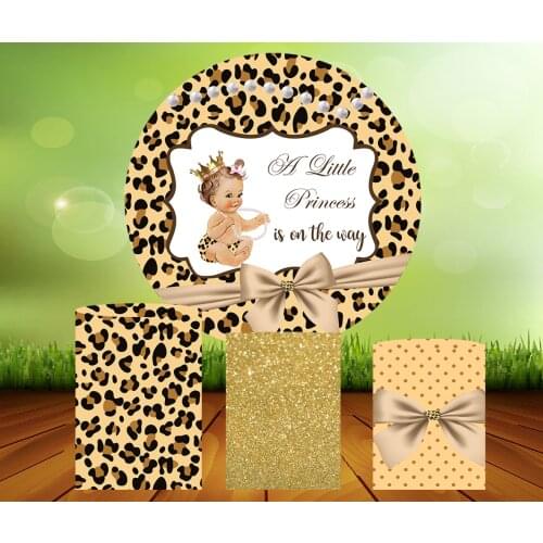 A little Princess on the Way Round Circle Background Baby Shower Birthday Photo Backdrop Kids Party Decor Table Plinth Covers