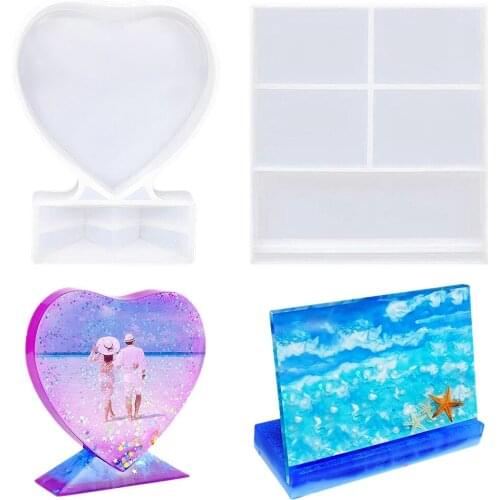 2Pcs Resin Mold for Photo Frame Rectangle and Heart Shape Silicone Epoxy Molds for Casting Personalized Photo Frame Mold