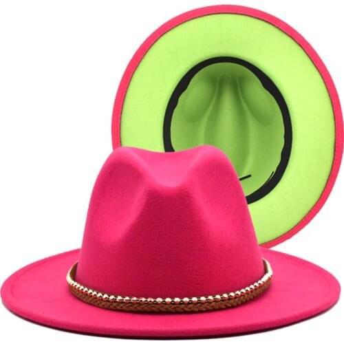 FUODRAO Red Color Patchwork Women Wide Brim Felt Hats Lady Panama Vintage Unisex Fedora Hat Jazz Cap F52