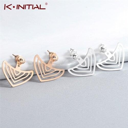 Kinitial Fashion Stainless Steel Heart Earrings For Women Girl Jewelry Geometric Bohemia Hollow Ear Jackets Stud Earring Gift