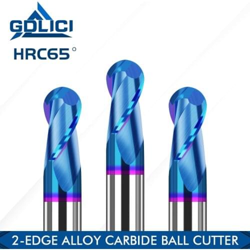 GDLICI 2Flutes Stainless Steel Carbide Ball Nose End Mill Tungsten Steel Milling Cutter HRC65 CNC Router Bit Metal Cutting Tools