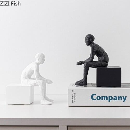 Creative Sitting Character Sculpture Resin Crafts Abstract Black and White Character Statue Figurines Bookends Home Decoration