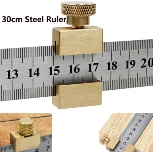 30cm Steel Ruler Woodworking Angle Scriber Brass Locator Positioning Block Limit Ruler Gauge Woodworking Tools