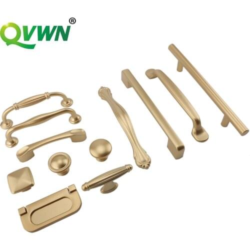 European Style Matte Gold Cabinet Handles Solid Aluminum Alloy Kitchen Cupboard Pulls Drawer Knobs Furniture Handle Hardware