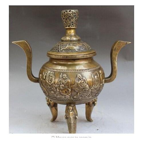 Copper Brass CHINESE crafts decor ation Asian 12" Marked Chinese brass Fly Dragon Lion Arhat incense Burner Censer Statue