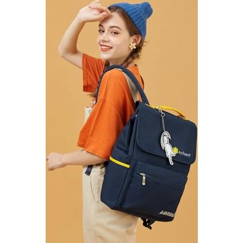 Sweet Preppy Style Backpacks Girls Schoolbag Blue Bow Oxford Panelled Functional Breathable Abrasion-resistant Large Laptop Bag