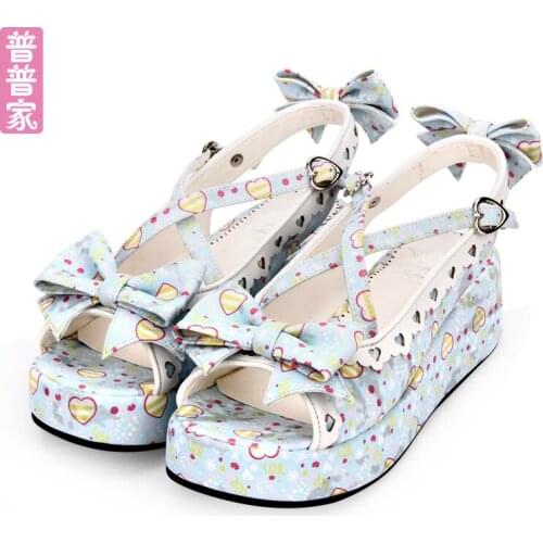 Princess sweet lolita shoes Summer fashion sweet Lolita tea shoes original butterfly knot love pattern muffin sandals pu8380