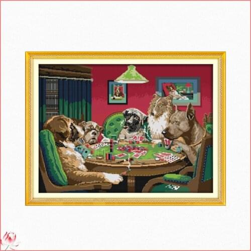 Joy Sunday Dogs' Game Cross Stitch Kits Counted Canvas Embroidery Sets 11CT 14CT Animal DIY Handmade Needlework Home Decoration